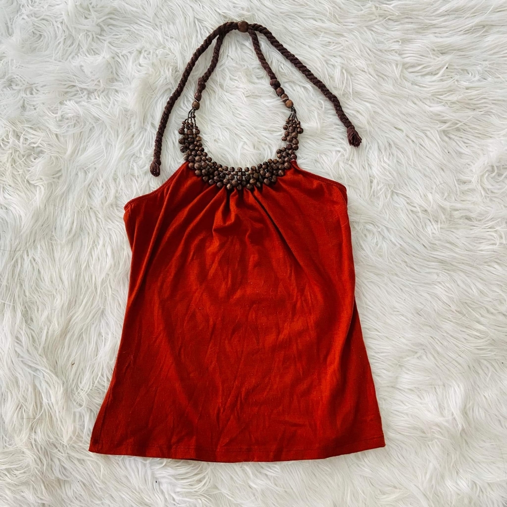 L8ter Beaded Halter Tie Top